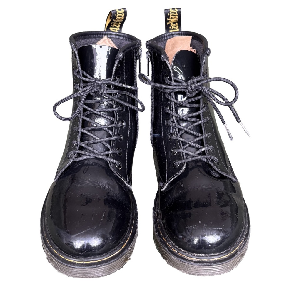 Dr. Martens black patent leather zip up lace up boot womens size 5